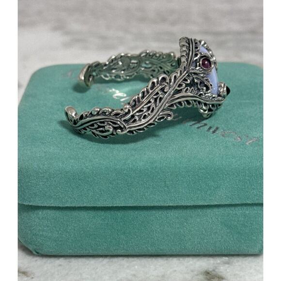 New Carolyn Pollack Sterling Silver Blue Lace Agate & Amethyst Cuff Bracelet - Picture 7 of 12